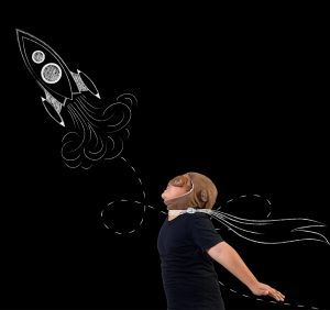 persona que quiere ser un astronauta como símbolo de la transformación